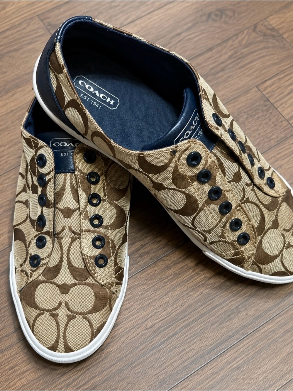 Coach Men’s Brown Signature Slip-On Canvas Sneakers